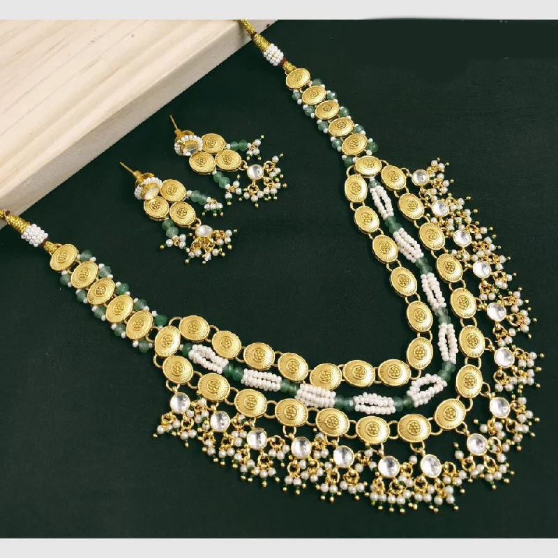 women’s boho chic necklaces-SNERA Gold Plated Kundan Stone And Pearls Multi Layer Necklace Set