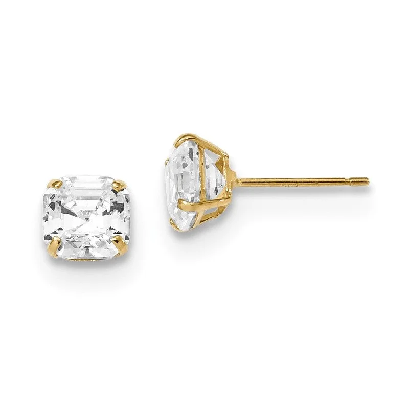 women’s twisted earrings-14k Polished 6x6 Asscher Cut CZ Studs Post Earrings