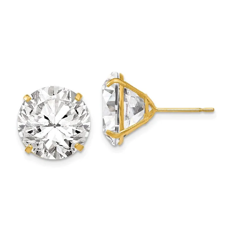 women’s gold earrings-14k 12mm Round CZ Post Earrings