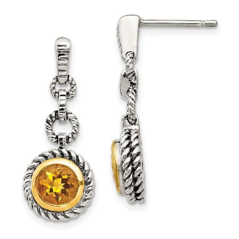 women’s colorful gemstone earrings-Sterling Silver w/Gold-tone Flash Gold-plated Citrine Earrings