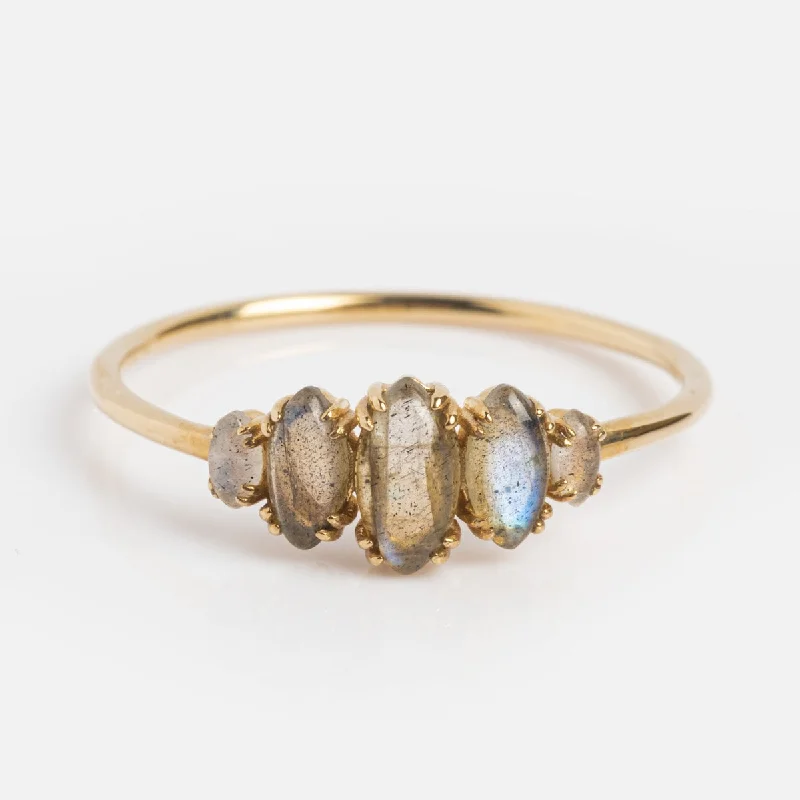 women’s solitaire diamond rings-Solid Gold Labradorite Marquise Cluster Ring