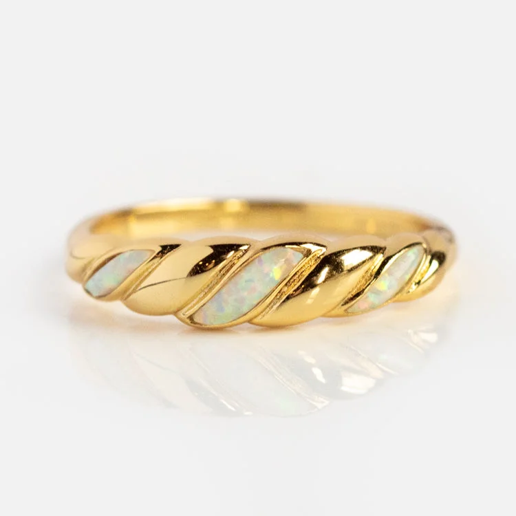 women’s stackable rings-Classic Opal Inlay Ring