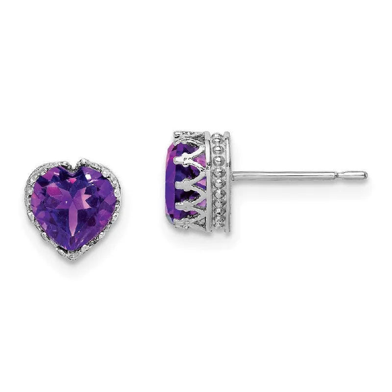 women’s personalized earrings-10k Tiara Collection White Gold Polished 6mm Heart Amethyst Earrings