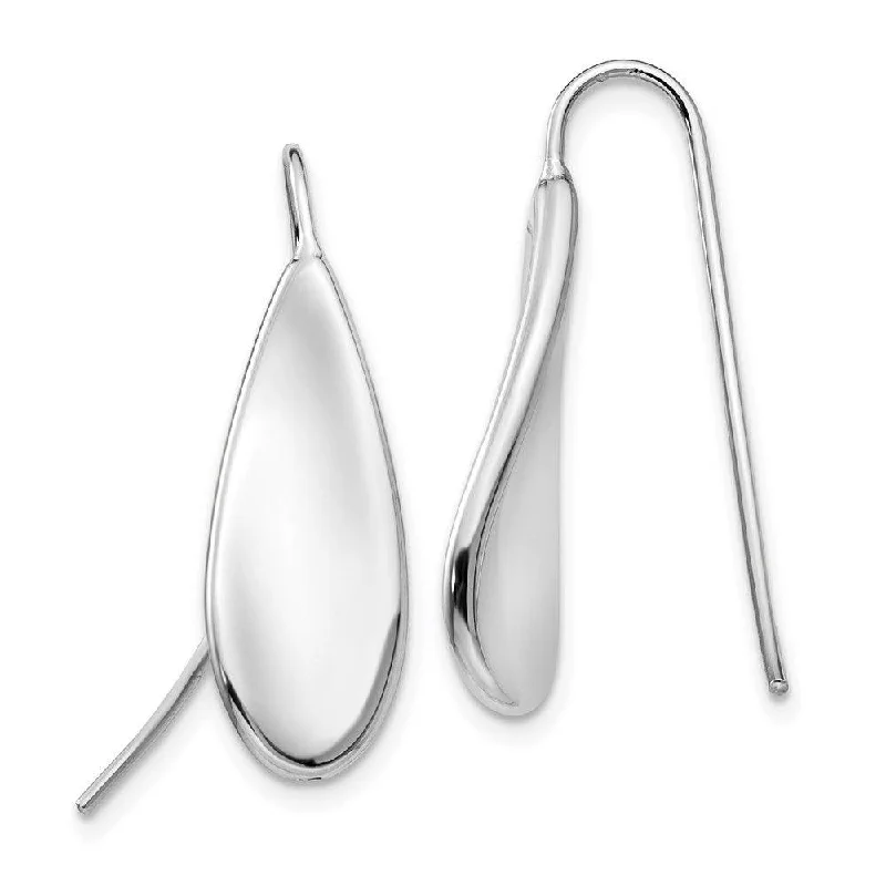 women’s boho earrings-14k White Gold Curved Tear Drop Wire Earrings