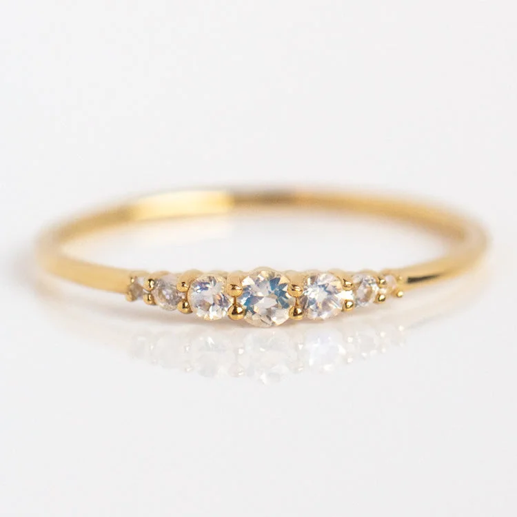 women’s classy rings-Solid Gold Mystic Moonstone Band