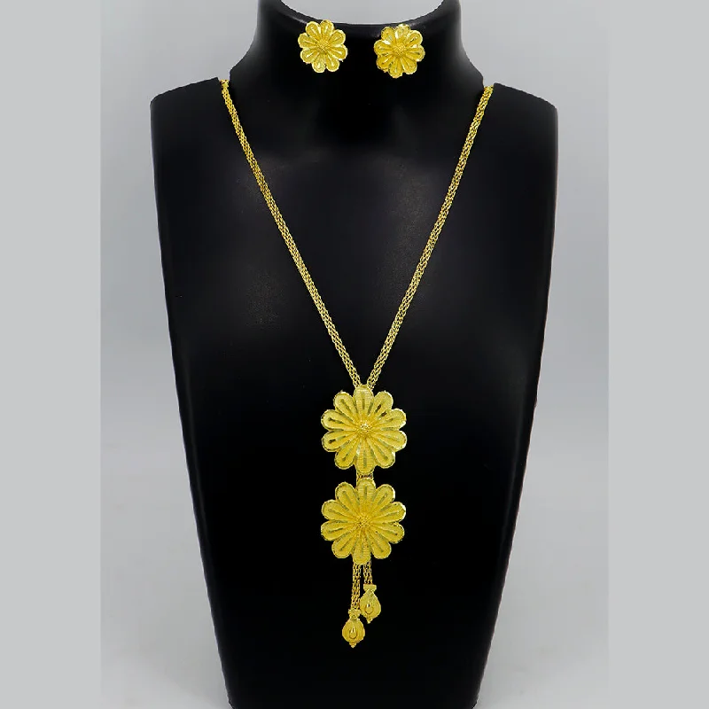 women’s romantic necklaces-Mahavir Gold Plated Long Necklace Set