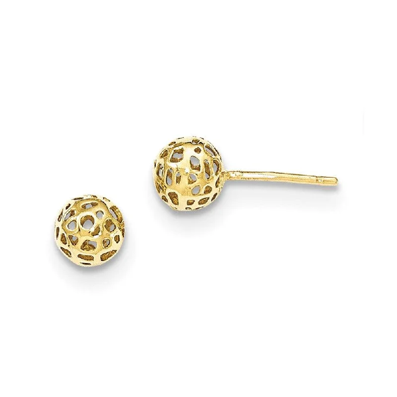 women’s bridal earrings-14K Yellow Gold Fancy Ball Post Earrings