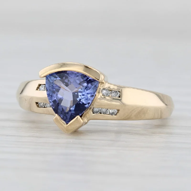 women’s custom engagement rings with diamonds-1.03ctw Trillion Tanzanite Diamond Ring 14k Yellow Gold Size 6.25