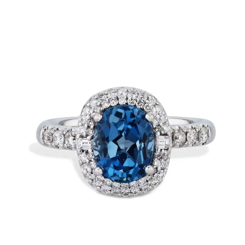 women’s cushion cut rings-London Blue Topaz Diamond Estate Ring