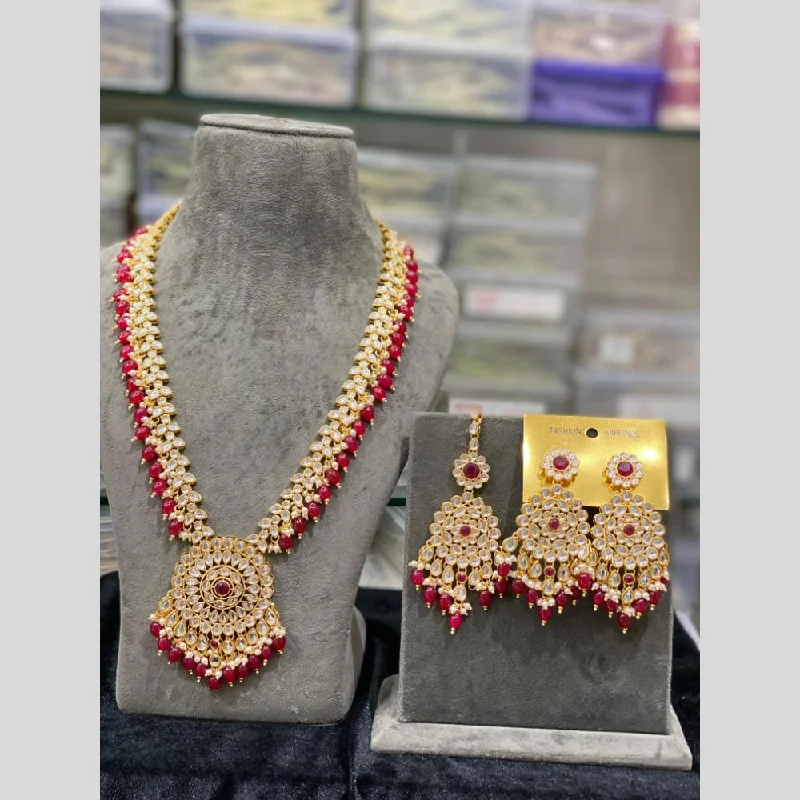 women’s vintage necklaces-Hira Collections Gold Plated Kundan Stone And Beads Necklace Set