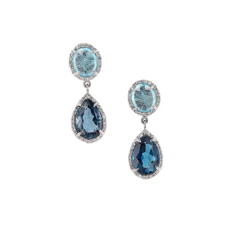 women’s dangly earrings-Double Drop Blue Gemstone & Diamond Earrings  E0000163