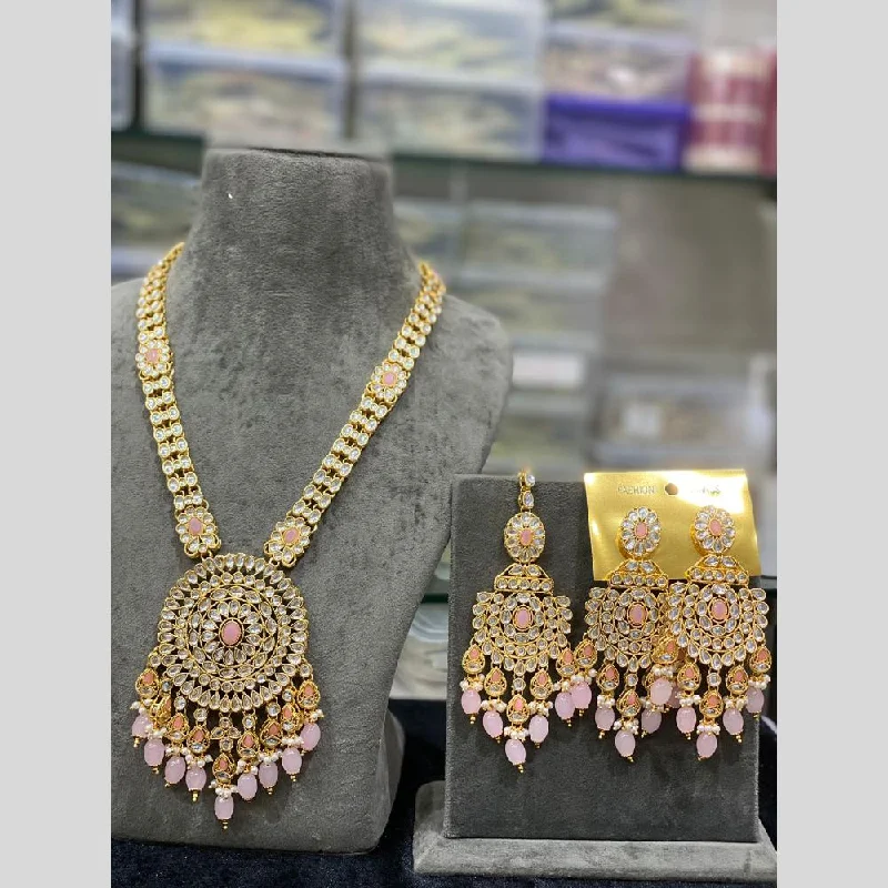 women’s statement necklaces-Hira Collections Gold Plated Kundan Stone And Beads Necklace Set