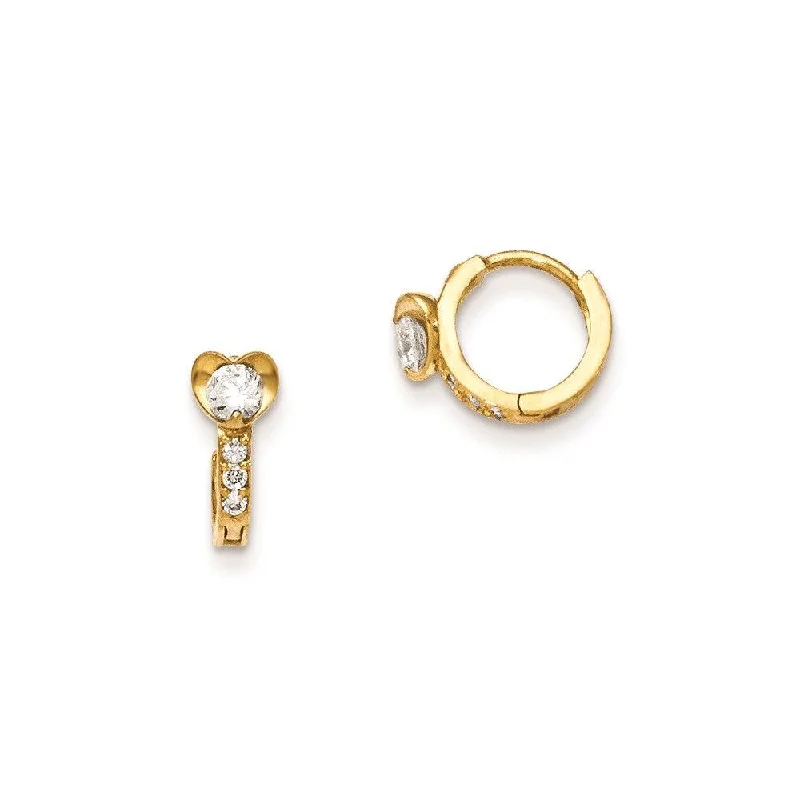 women’s trendy earrings-Madi K Kid's 14k  CZ  Heart Hinged Hoop Earrings