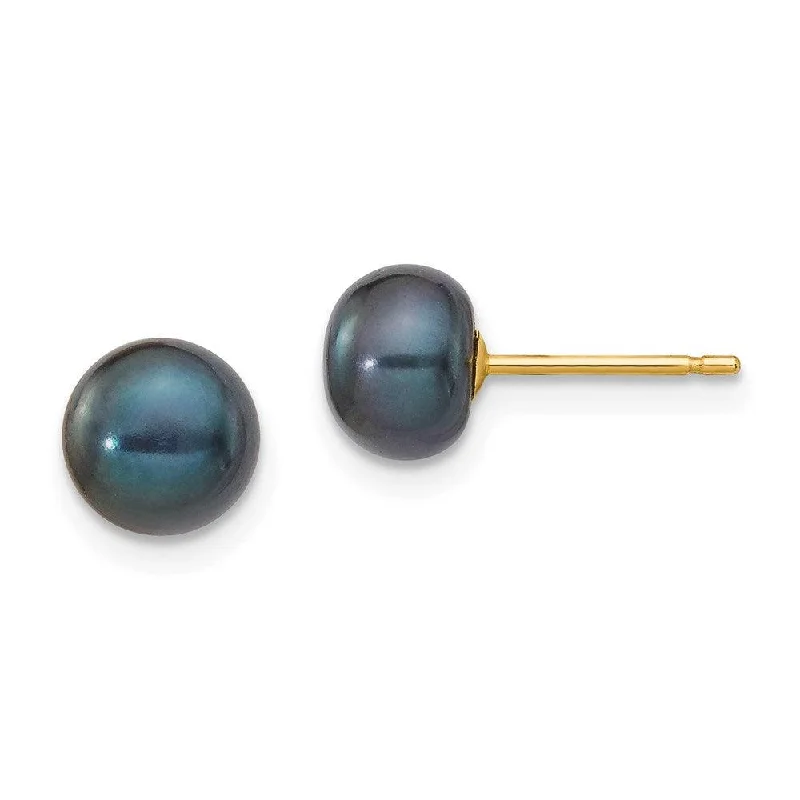 women’s gold drop earrings-14k 6-7mm Black Button FW Cultured Pearl Stud Post Earrings