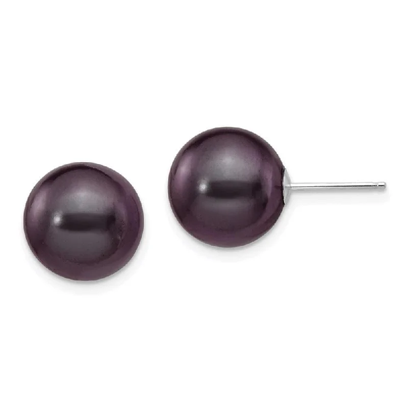 women’s silver hoop earrings-14k White Gold 10-11mm Black Round FW Cultured Pearl Stud Post Earrings