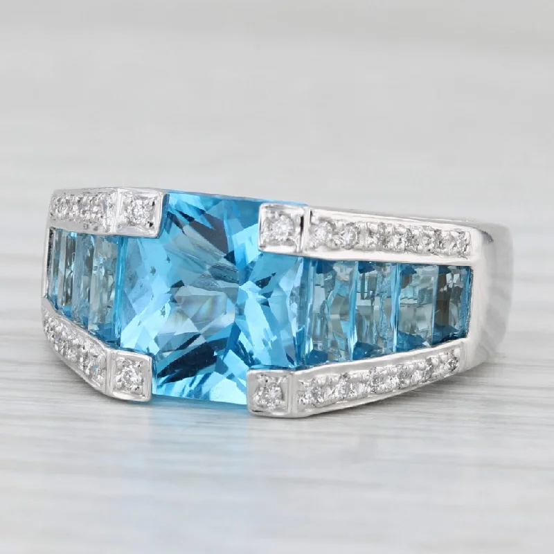 women’s understated engagement rings-Bellari 2.14ctw Blue Topaz Diamond Ring 18k White Gold Cocktail Size 7