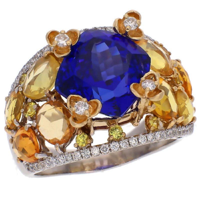 women’s elegant solitaire engagement rings-Vintage 14K White and Yellow Gold Tanzanite and Diamond Ring