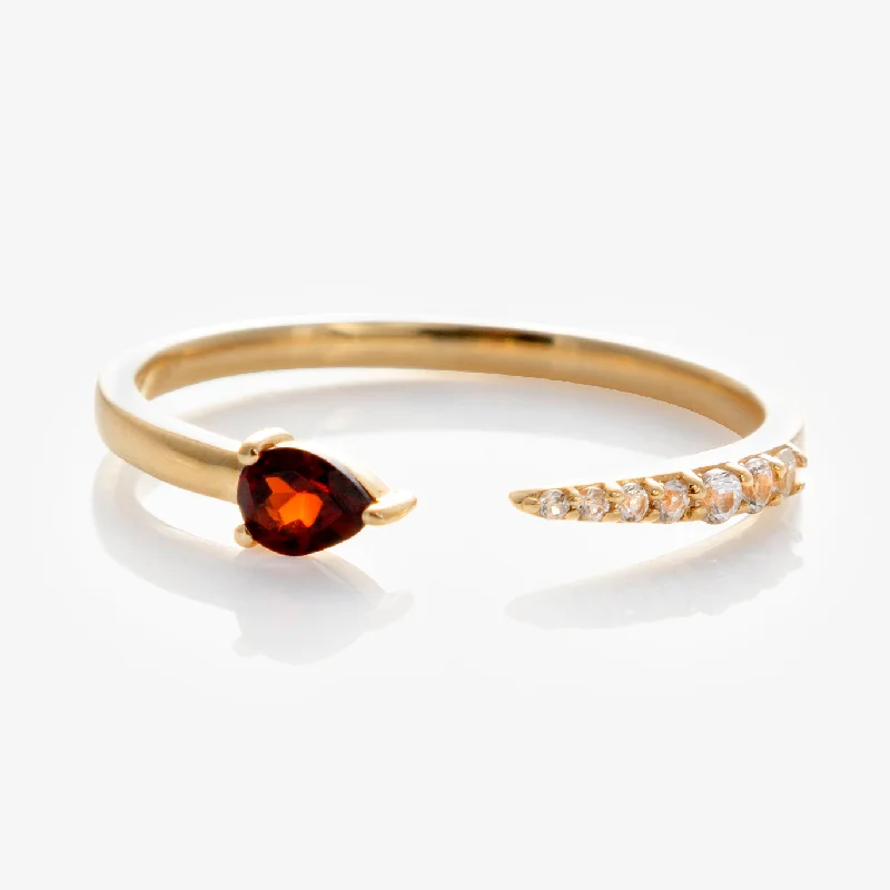 women’s colorful gemstone rings-Solid Gold Garnet and Sapphire Open Front Band