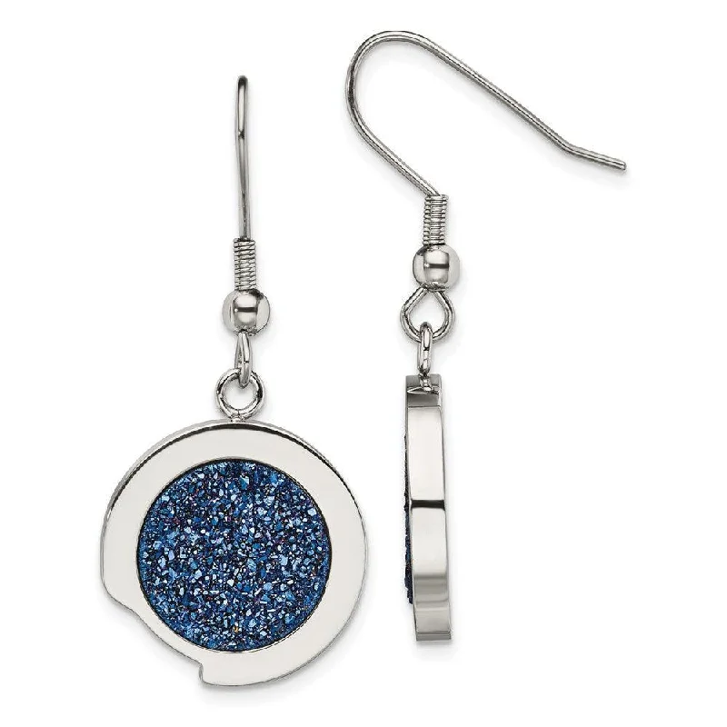 women’s sterling silver drop earrings-Stainless Steel Polished with Blue Druzy Stone Earrings