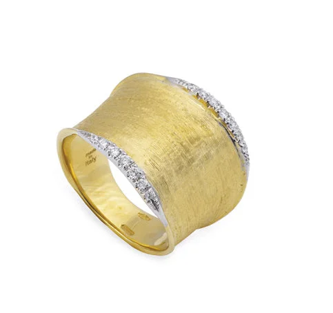 women’s luxury wedding rings-18kt Yellow and White Gold Diamond Pave Lunaria Collection Ring