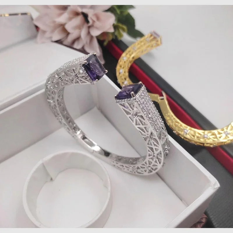 women’s birthstone bangles-Aamrapali Silver Plated AD Stone Openbale Kada