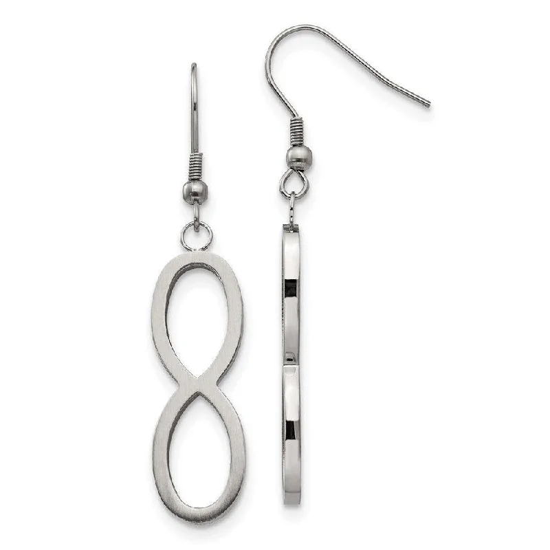 women’s gold drop earrings-Stainless Steel Brushed/Polished Dangle Infinity Earrings