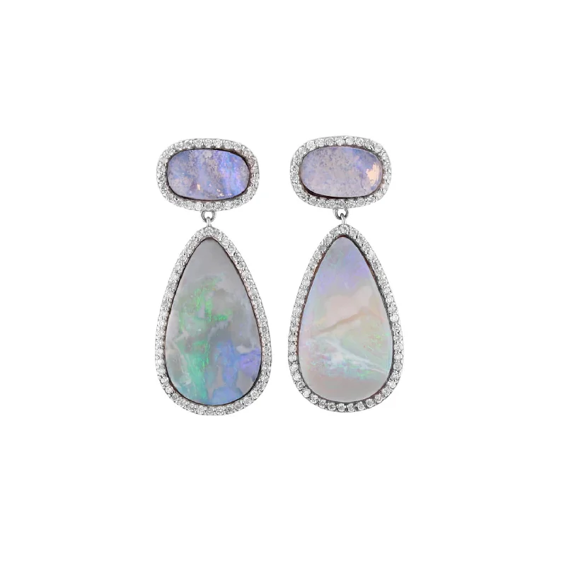 women’s geometric earrings-Australian Boulder Opal and Diamond Double Drop Earrings SE000128