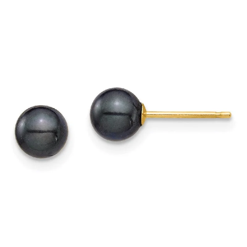 women’s long dangling earrings-14K 5-6mm Round Black Saltwater Akoya Cultured Pearl Stud Post Earrings