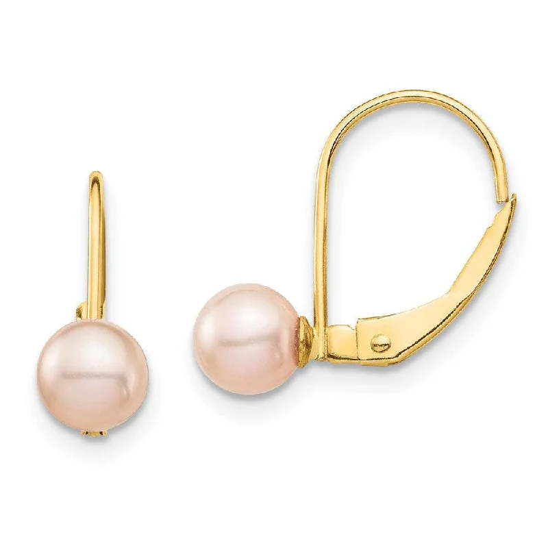 women’s gold hoop earrings-Madi K Kid's 14K  5-6mm Pink Round FW Cultured Pearl Leverback Earrings