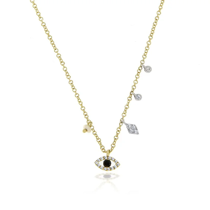 women’s silver necklaces-Yellow Gold Evil Eye Charm Necklace