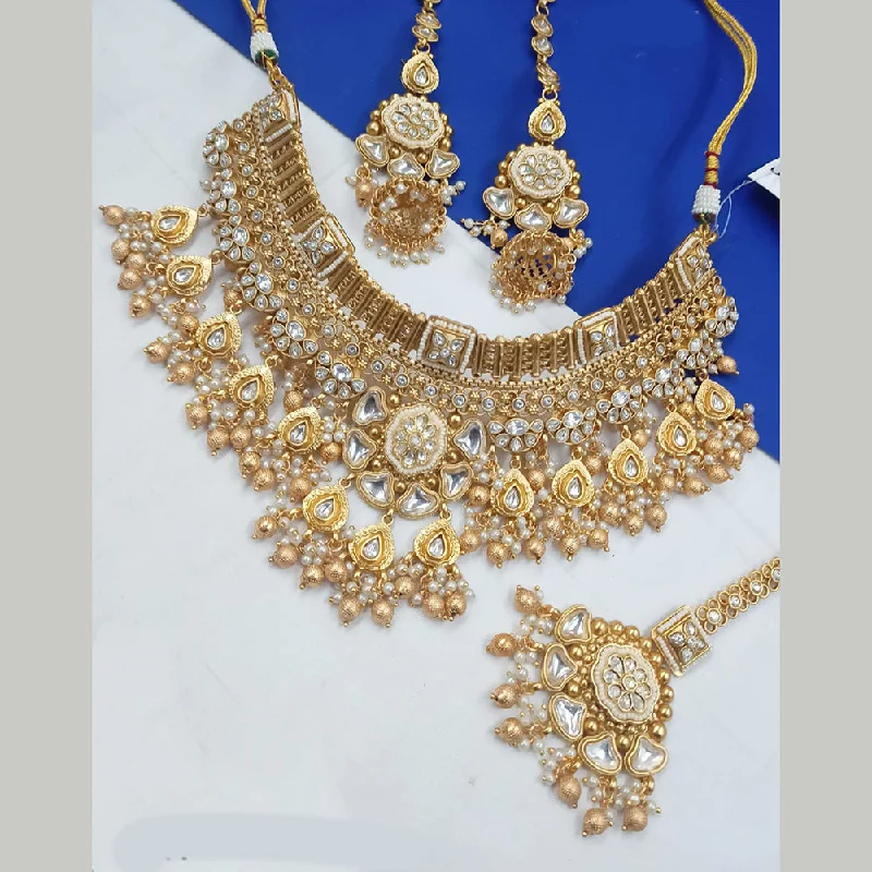 women’s luxury necklaces-Padmawati Bangles Gold Plated Kundan Stone And Pearls Choker Necklace Set