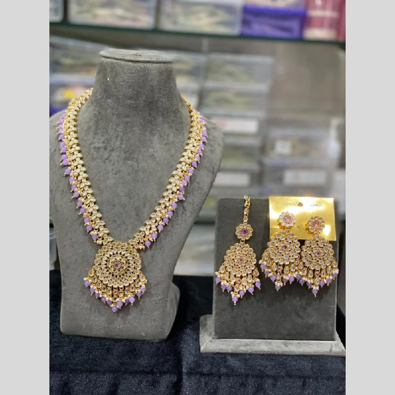 women’s rose gold chain necklaces-Hira Collections Gold Plated Kundan Stone And Beads Necklace Set