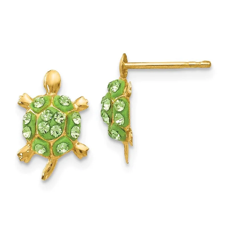 women’s rhinestone earrings-14k Light Green Crystal Turtle Post Earrings