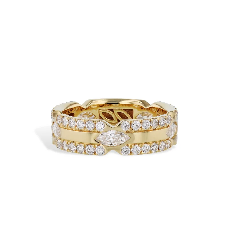 women’s birthstone rings-Diamond and Yellow Gold Link Ring