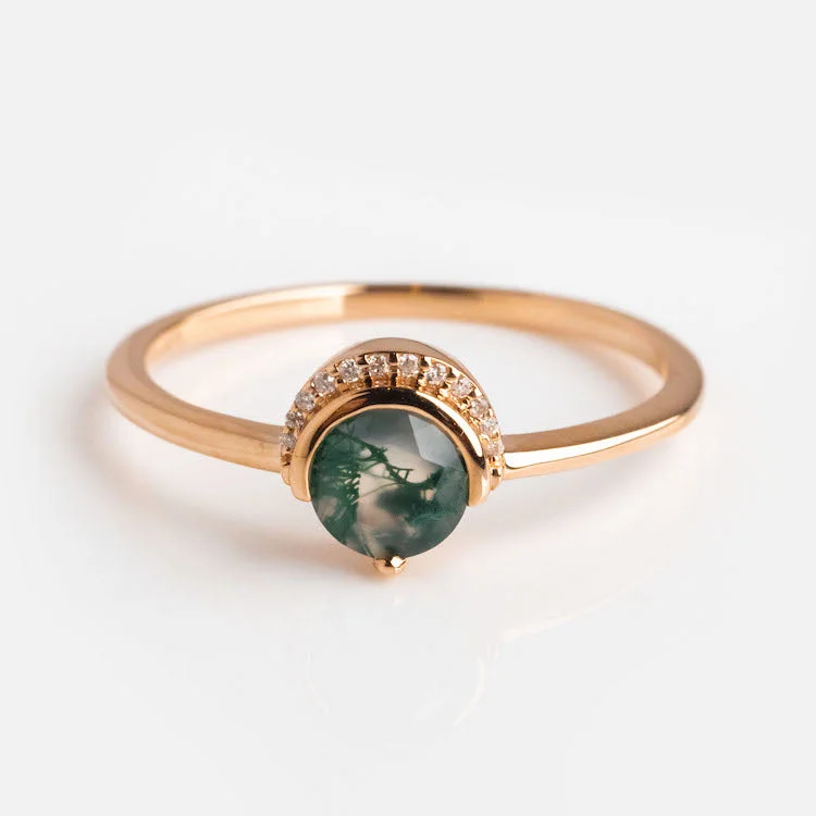 women’s classic gold rings-9kt Rose Gold Diamond and Moss Agate Celestial Sky Ring