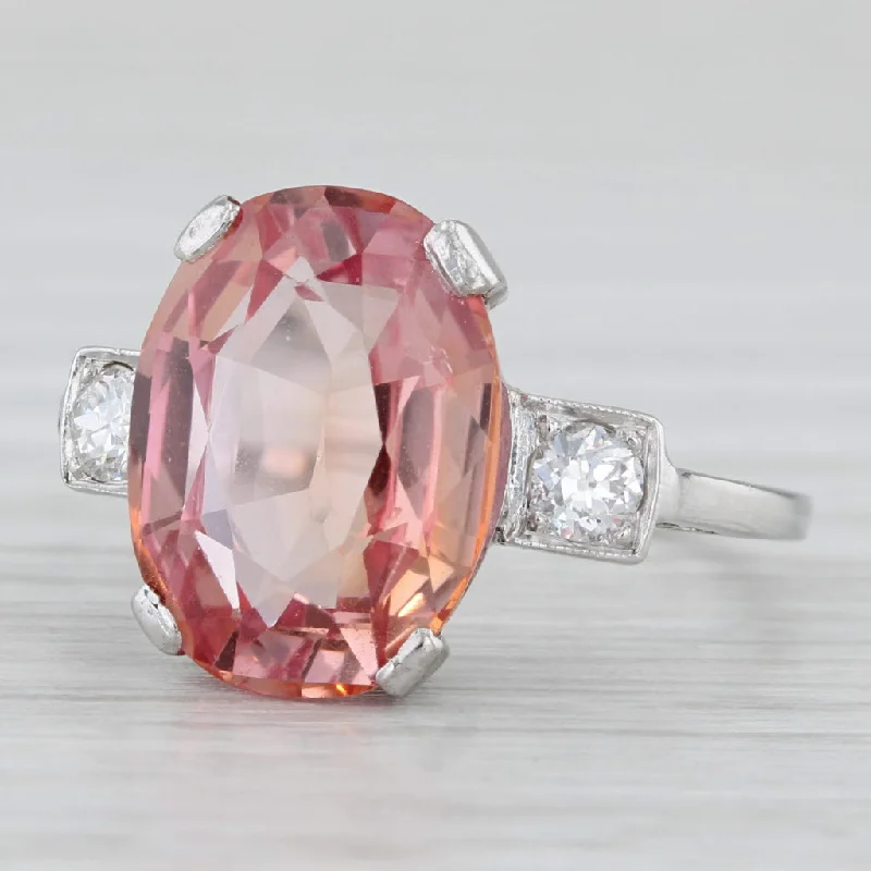 women’s vintage diamond engagement rings-6.29ctw Lab Created Orange Pink Sapphire Diamond Ring Platinum Size 6.5