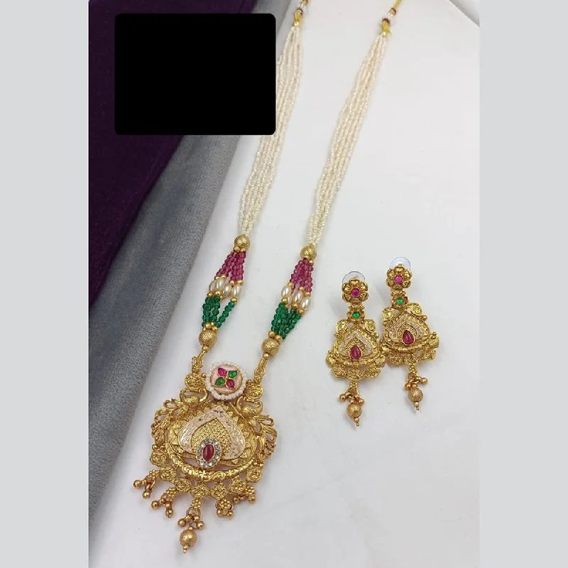 women’s silver and gold necklaces-Manisha Jewellery Gold Plated Pota Stone And Pearls Meenakari Long Necklace Set