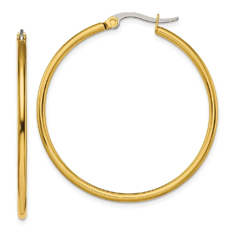 women’s geometric drop earrings-Stainless Steel Gold IP plated 40mm Hoop Earrings