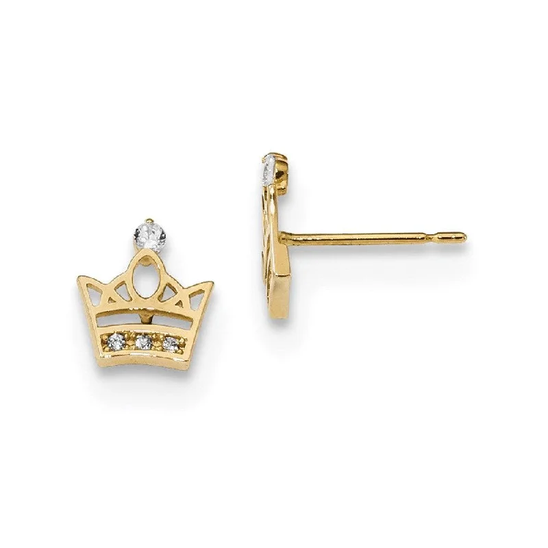 women’s silver earrings-Madi K Kid's 14k   CZ Crown Post Earrings