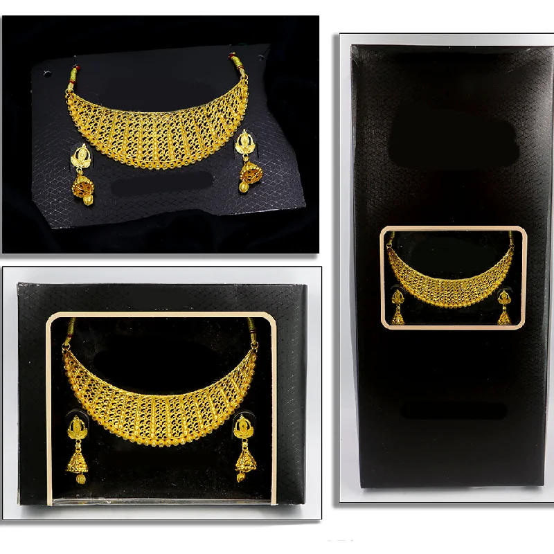 women’s bohemian necklaces-Mahavir Gold Plated Choker Necklace Set