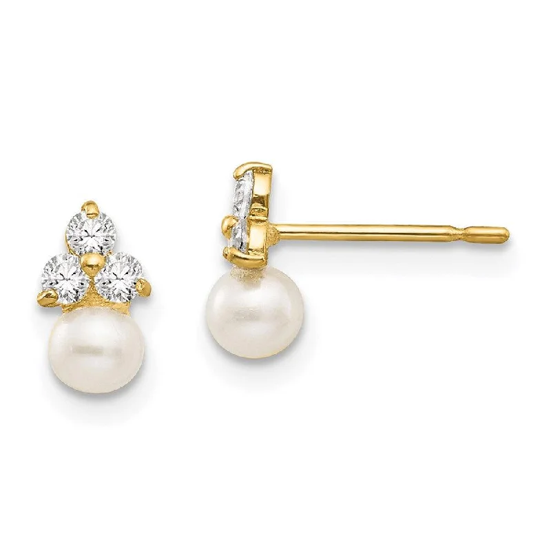 women’s birthstone earrings-Madi K Kid's 14k  CZ and FW Cultured Pearl Post Earrings