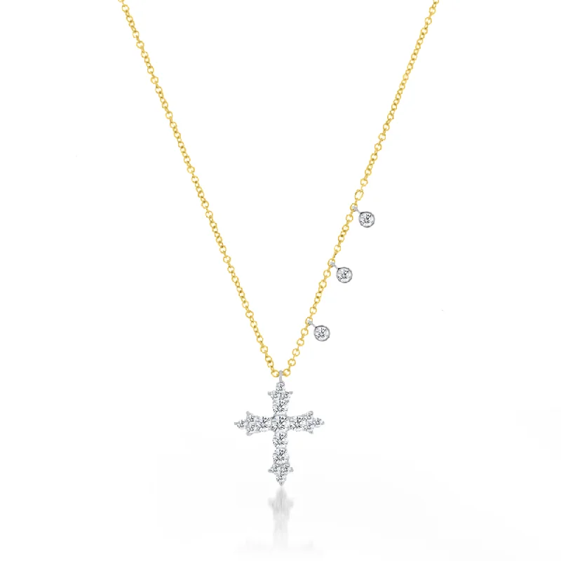 women’s statement pearl necklaces-Yellow Gold Diamond Cross Necklace