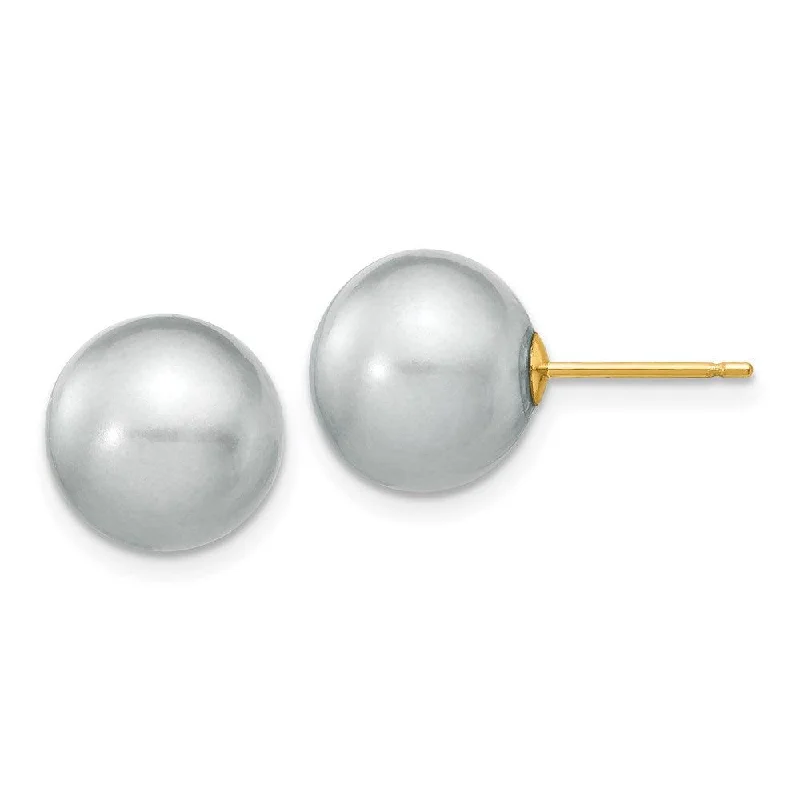 women’s moon earrings-14k 10-11mm Grey Round Freshwater Cultured Pearl Stud Post Earrings