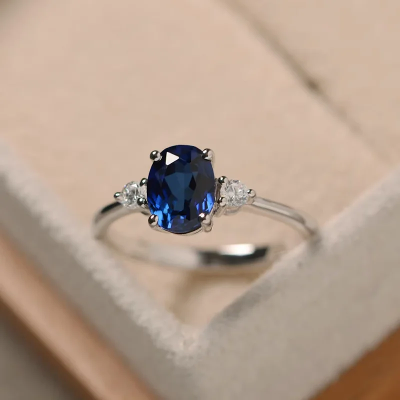 women’s diamond promise rings-Promise Blue Sapphire Silver Ring