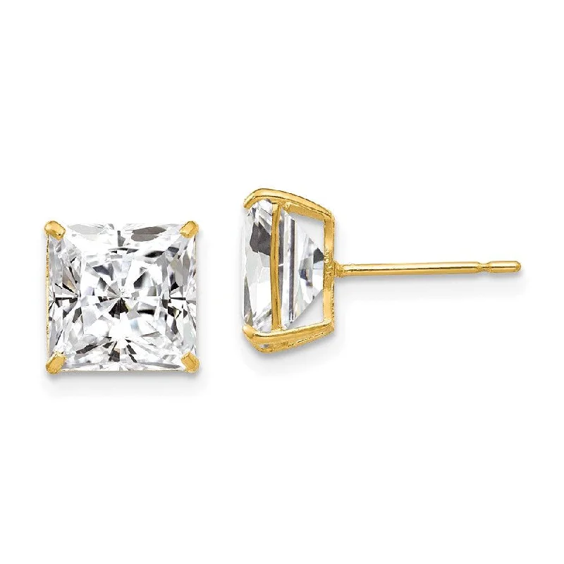 women’s colorful earrings-14k 8mm Square CZ Post Earrings