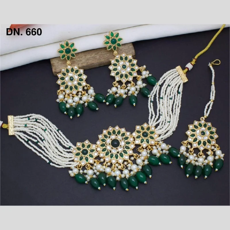 women’s matching necklaces-Manisha Jewellery Gold Plated Kundan Stone And Beads Choker Necklace Set