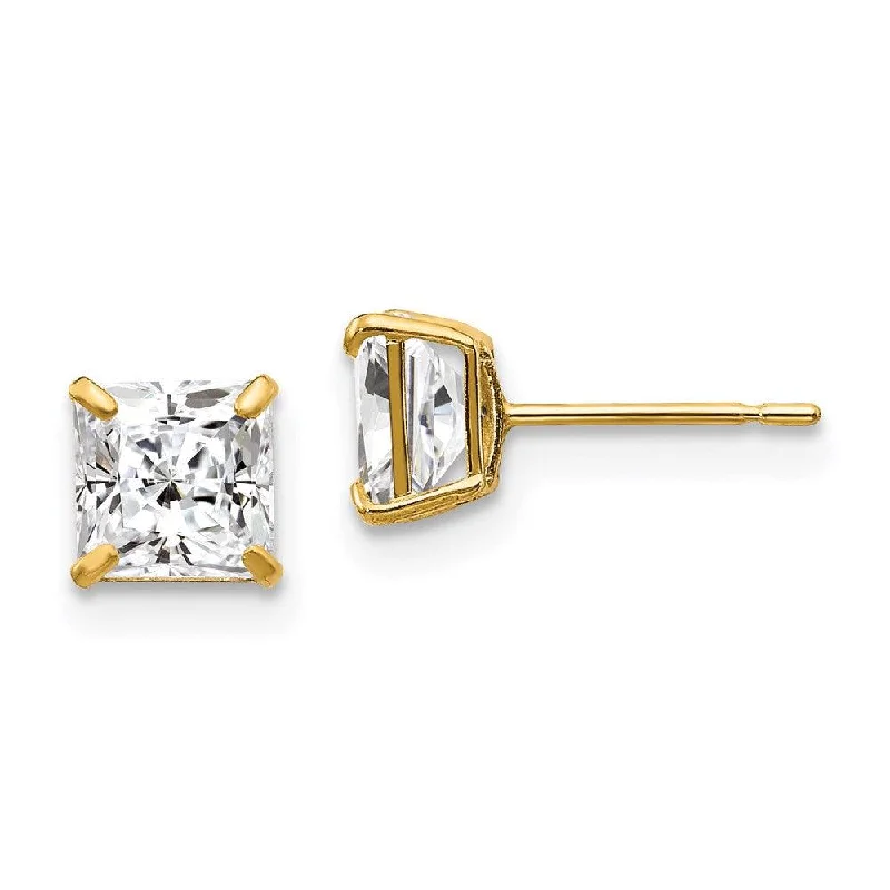 women’s affordable diamond earrings-14k 5mm Square CZ Post Earrings