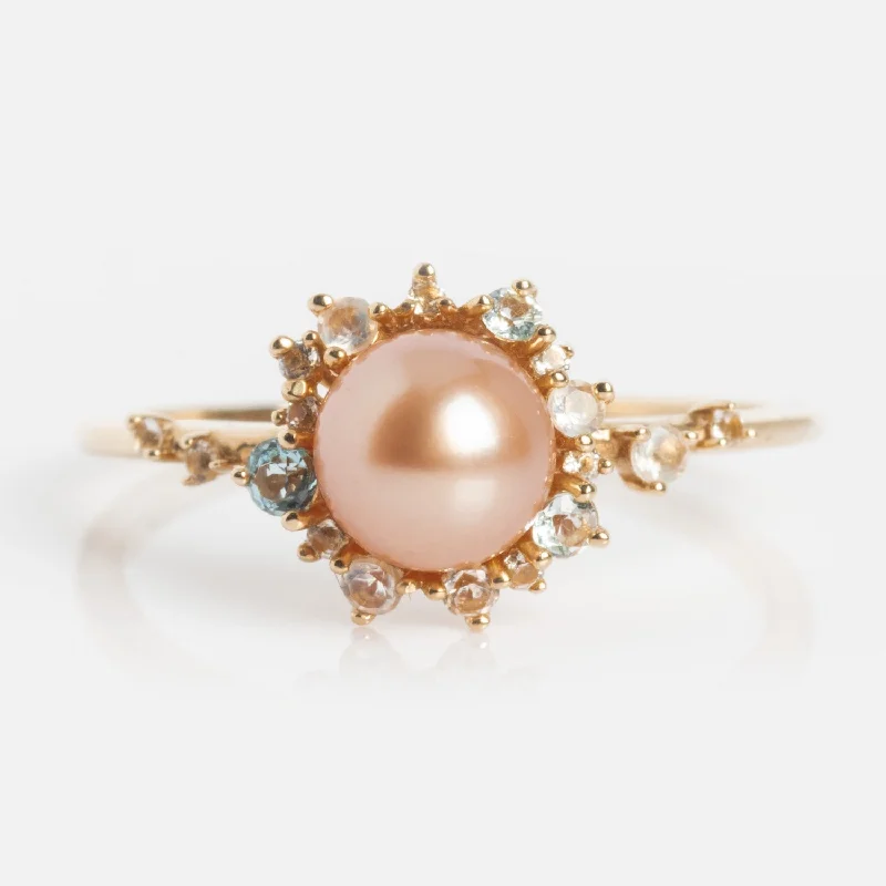 women’s sterling silver rings-14k Pastel Pink Pearl Statement Ring