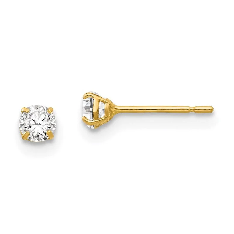 women’s vintage earrings-14k 3mm Round CZ Post Earrings