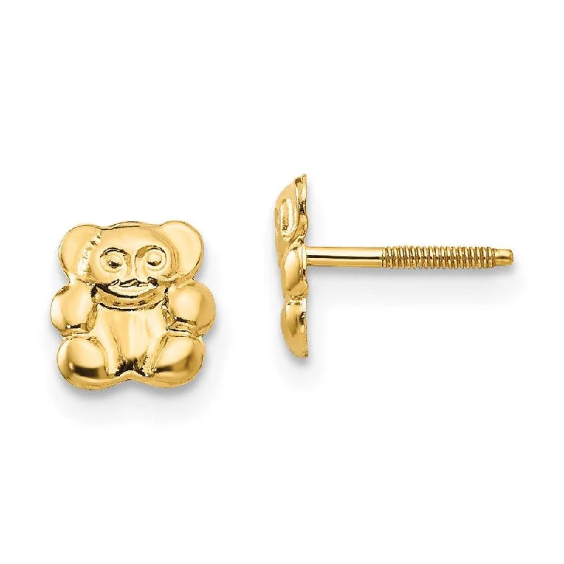 women’s vintage drop earrings-Madi K Kid's 14k  Polished Teddy Bear Screwback Earrings